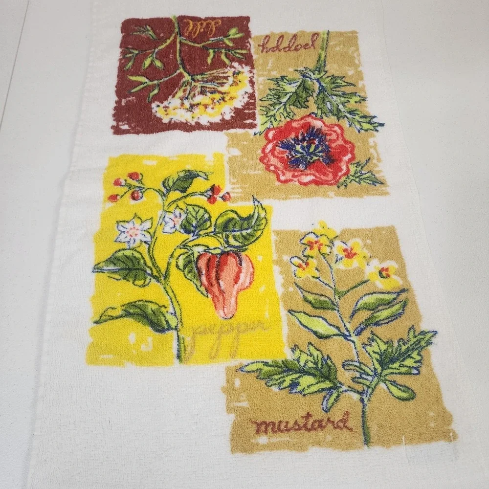 Lady Pepperell Vintage 70s Dish Towel  Poppy Dill Pepper Mustard  Trending Retro
